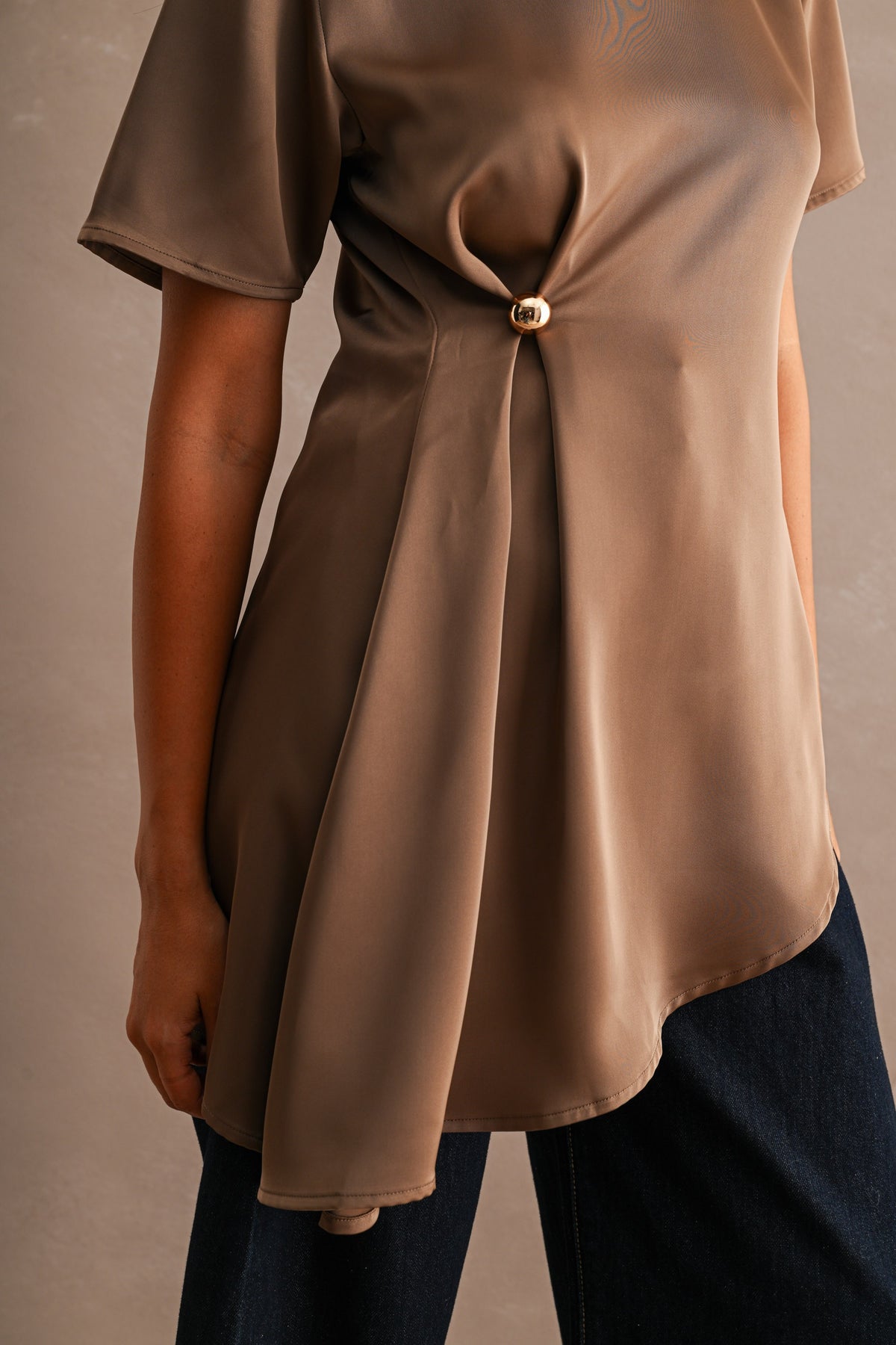 Satin Asymmetric Top - Dark Mocha