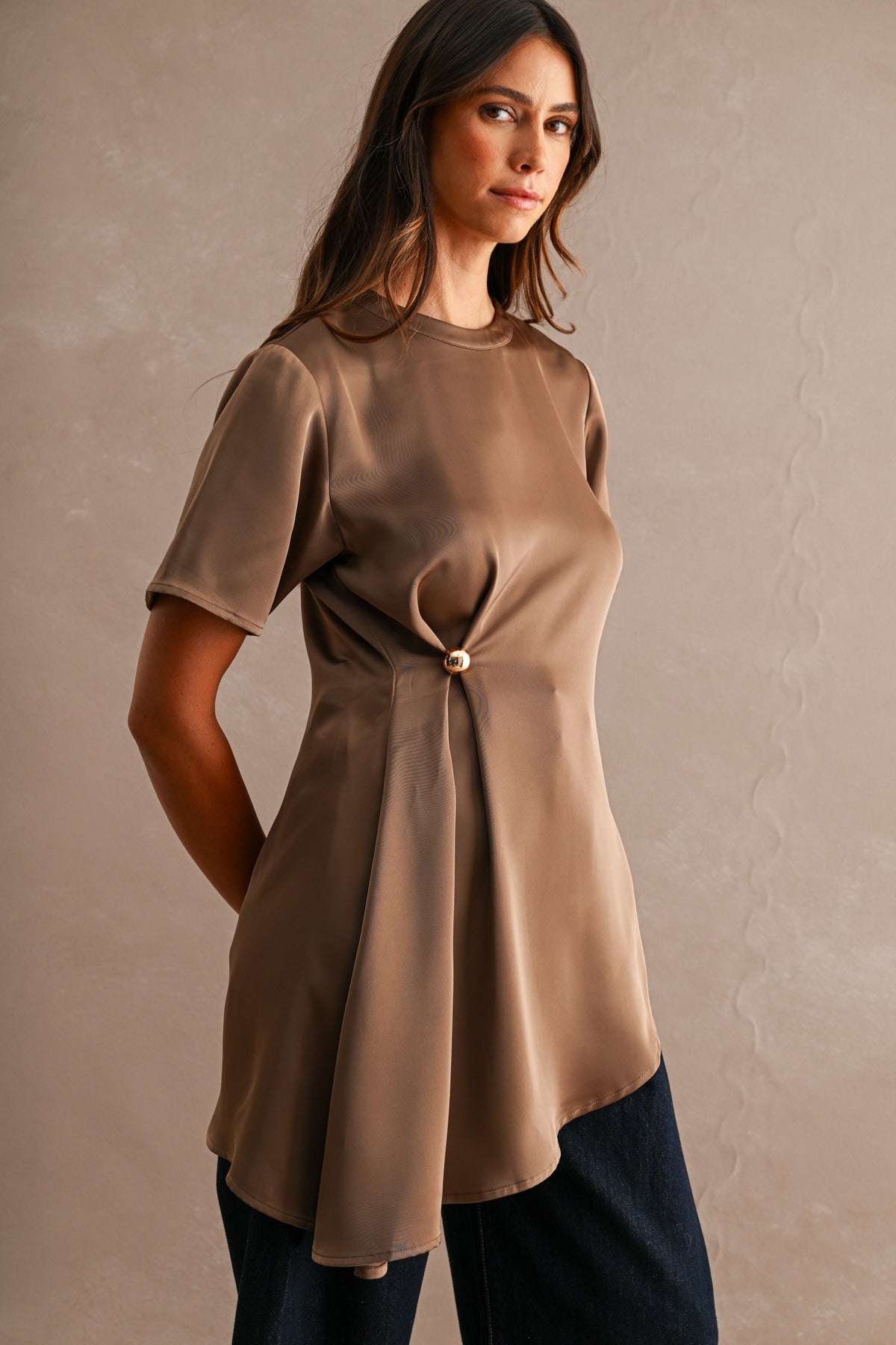 Satin Asymmetric Top - Dark Mocha