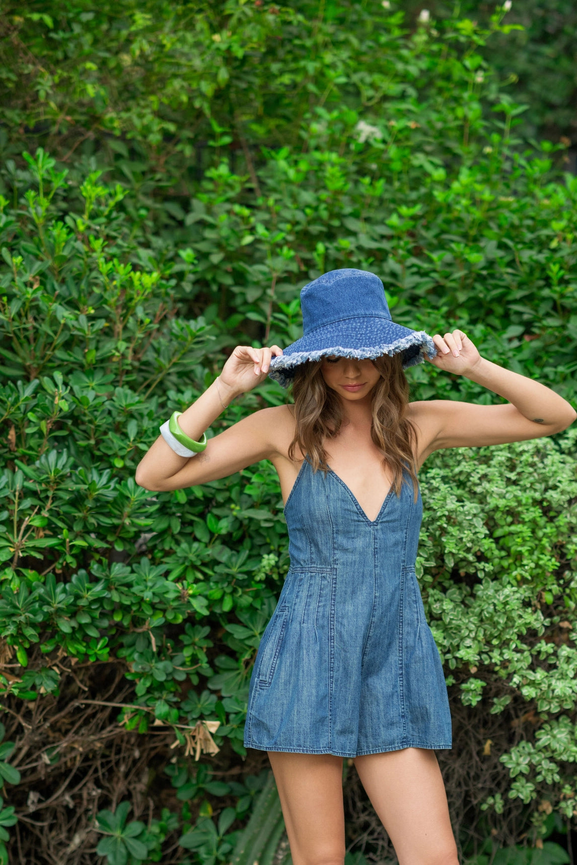 Chambray Denim Romper - Dark Blue