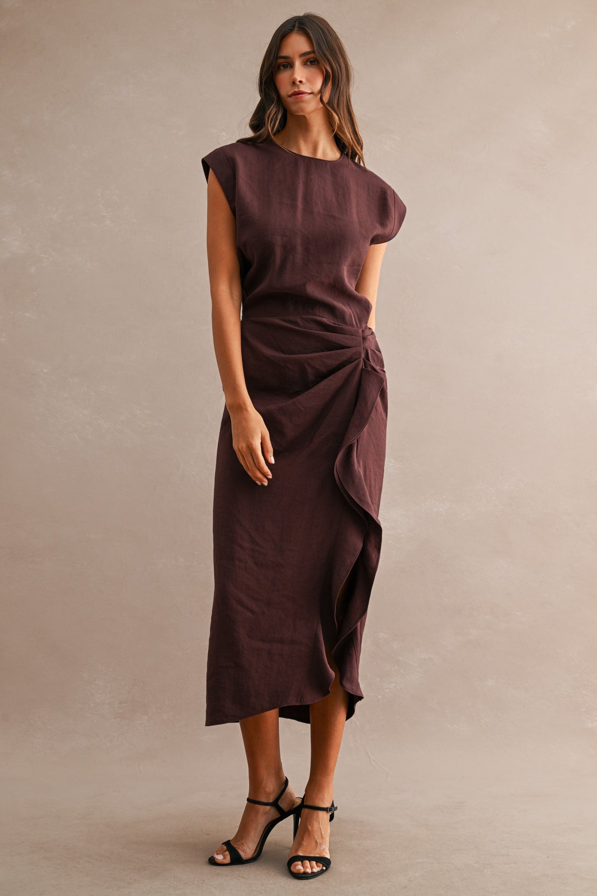 Ruffled Midi Dress - Wine