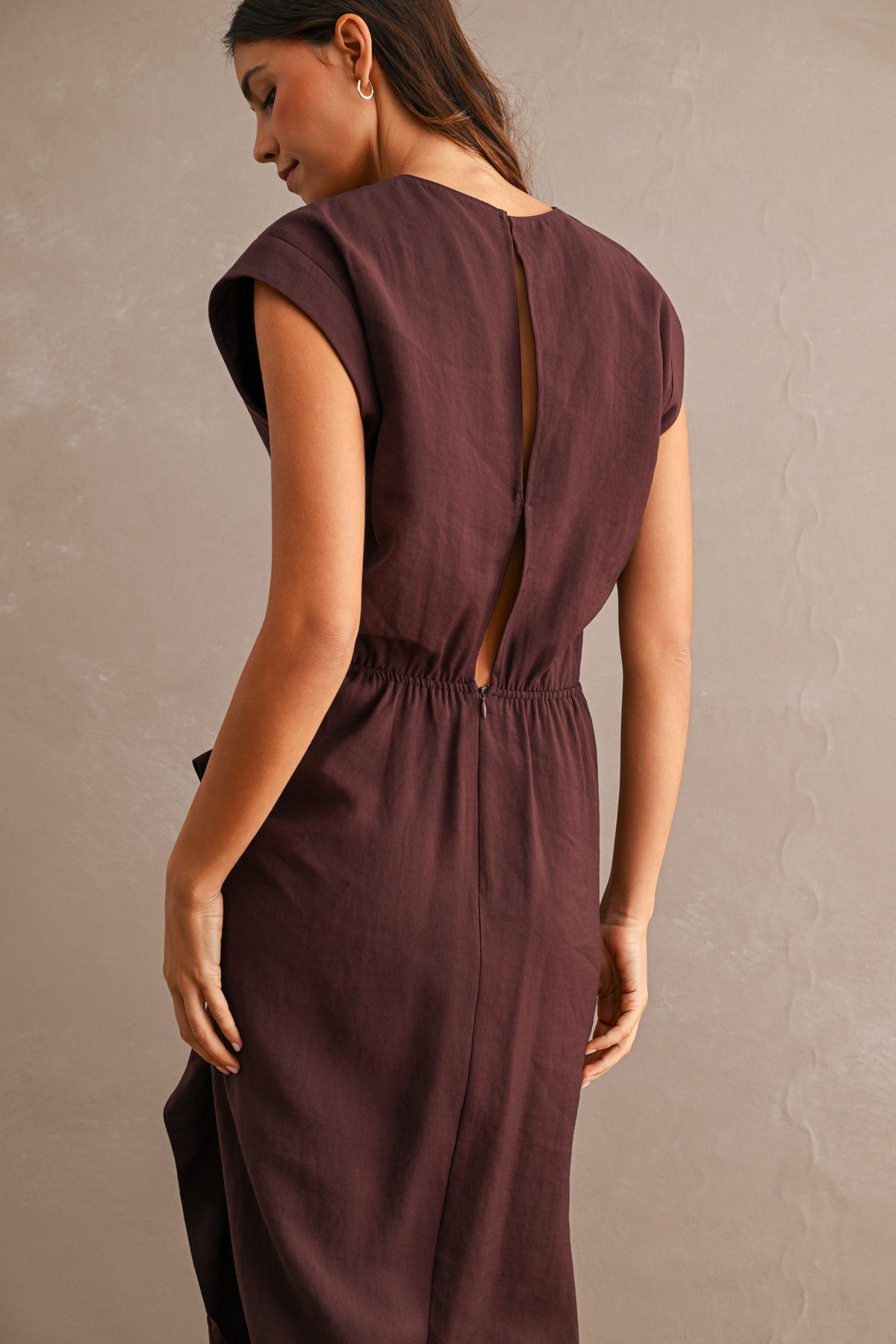 Ruffled Midi Dress - Wine