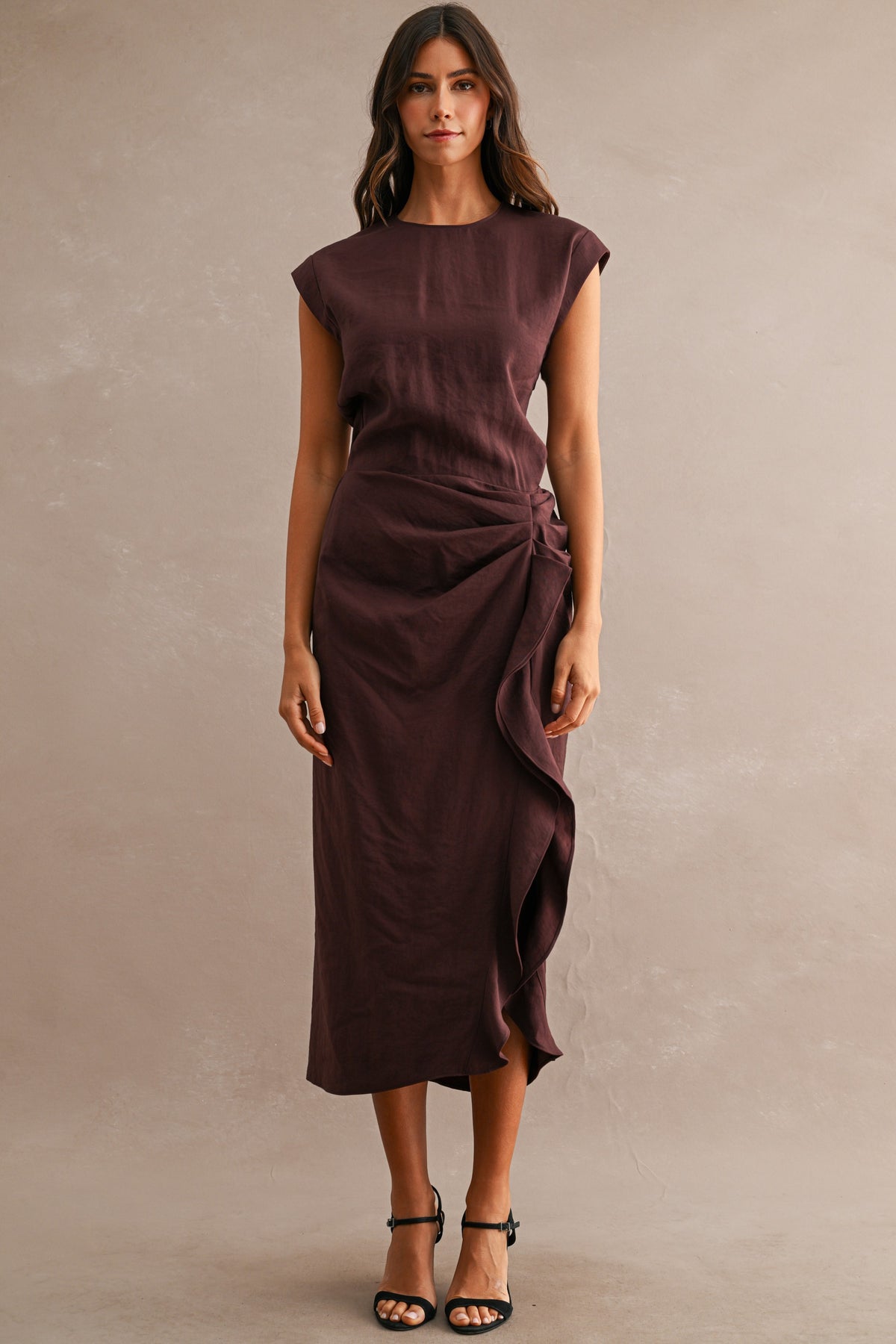 Ruffled Midi Dress - Wine