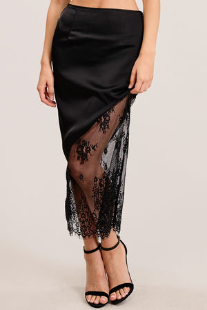 Satin Lace Midi Skirt