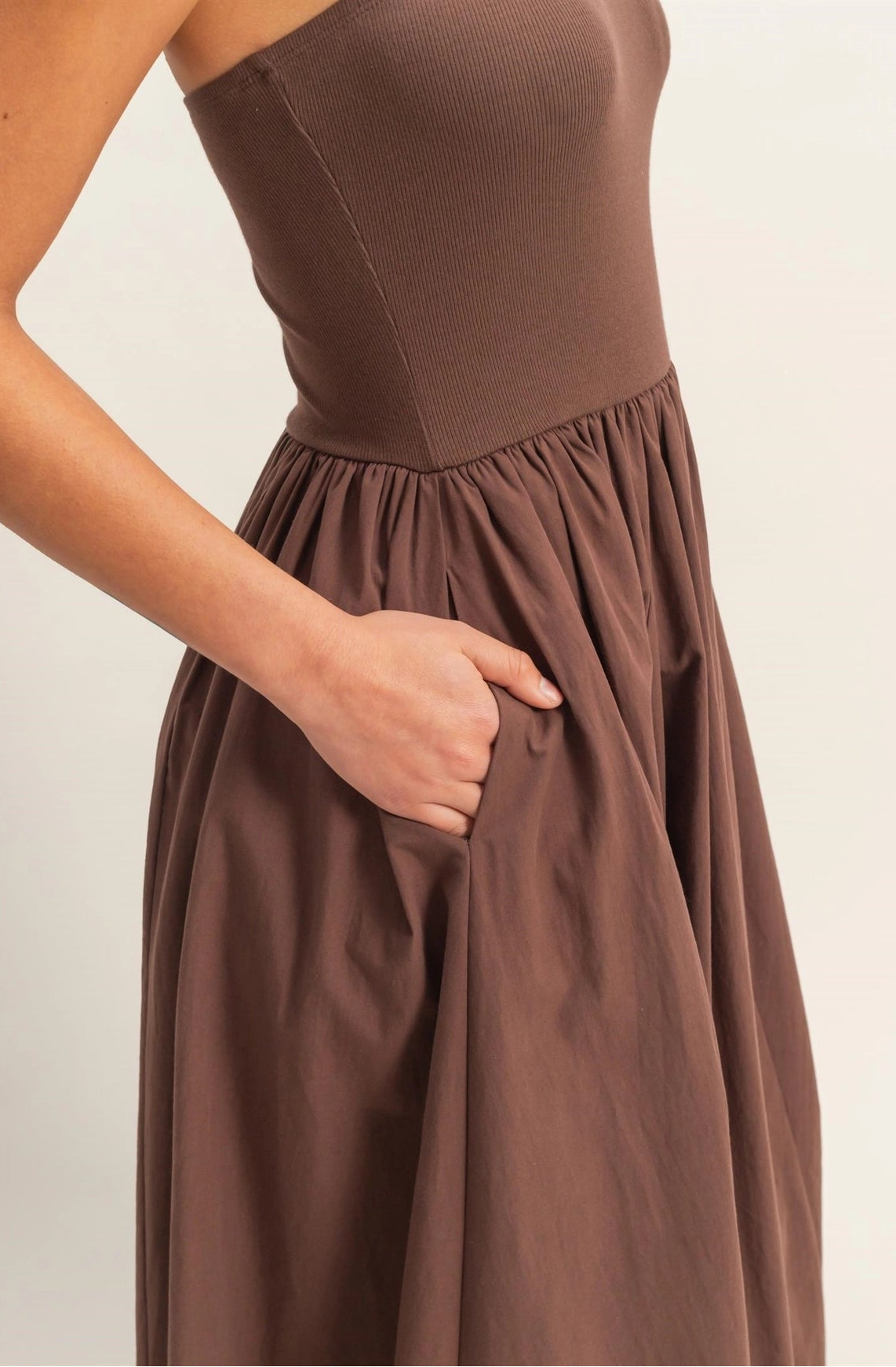 Strapless Flowy Midi Dress - Chocolate