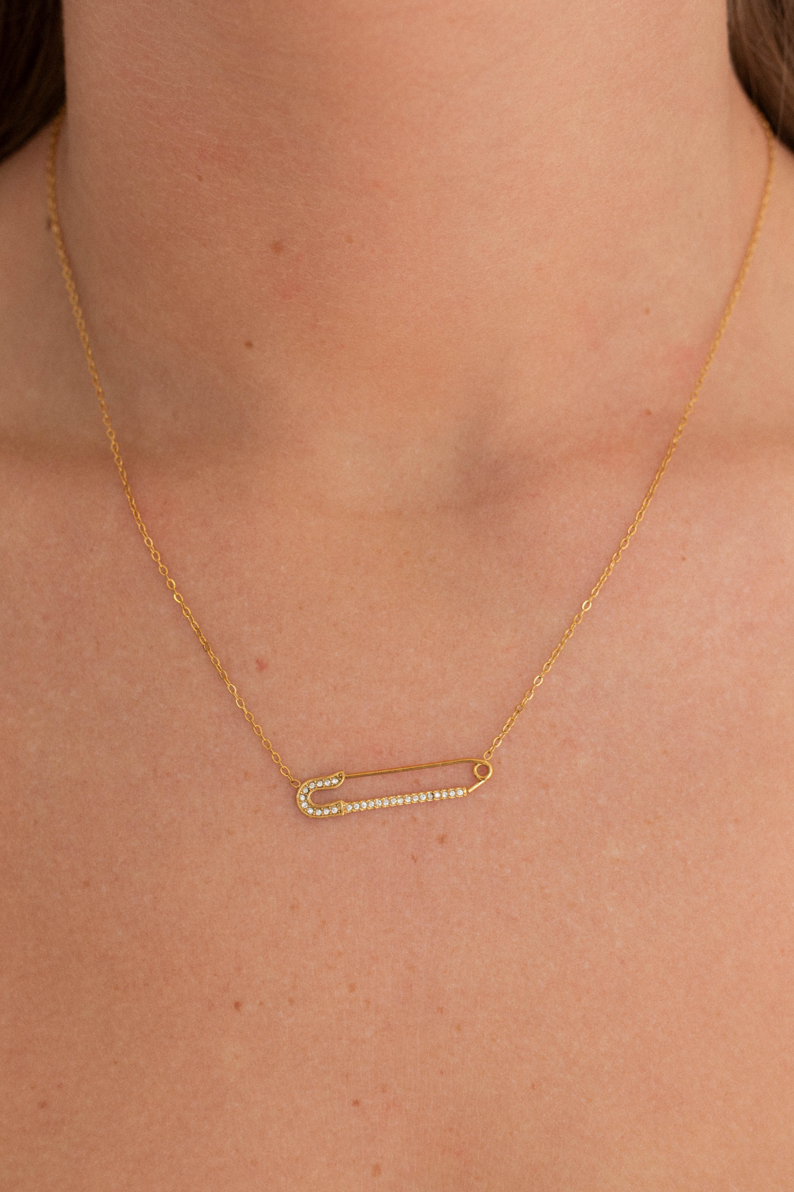 18K Diamond Safety Pin Necklace
