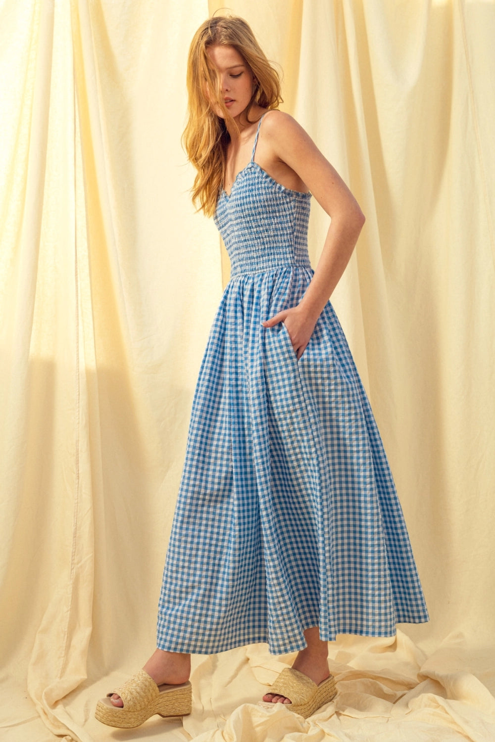 Betsy Gingham Print Maxi Dress - Blue