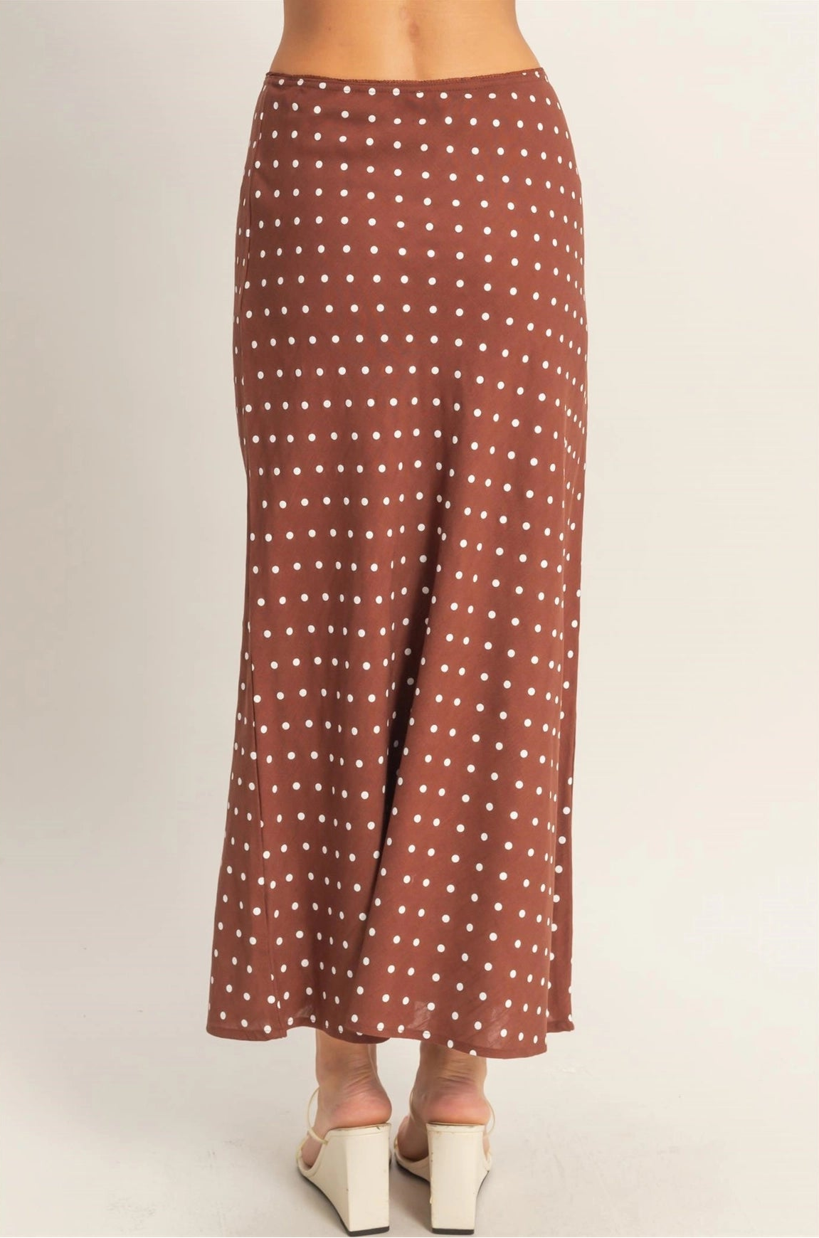 Polka Dot A-line Maxi Skirt - Brown