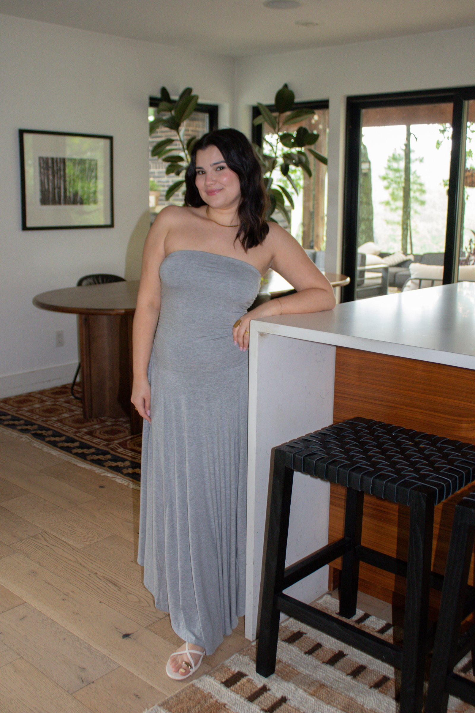 Goddess Strapless Maxi Dress - Heather Grey