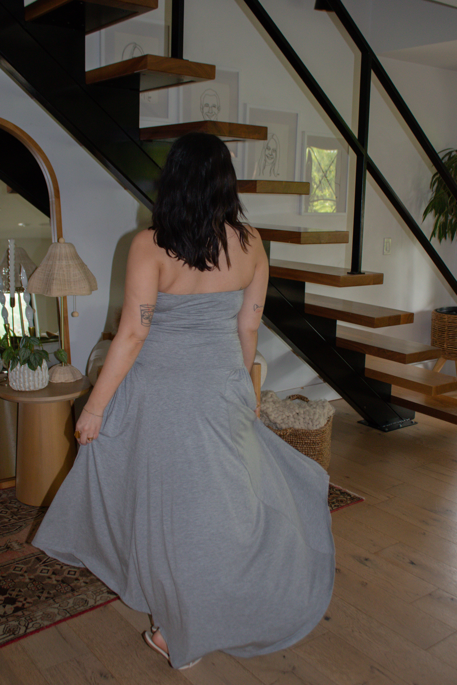 Goddess Strapless Maxi Dress - Heather Grey