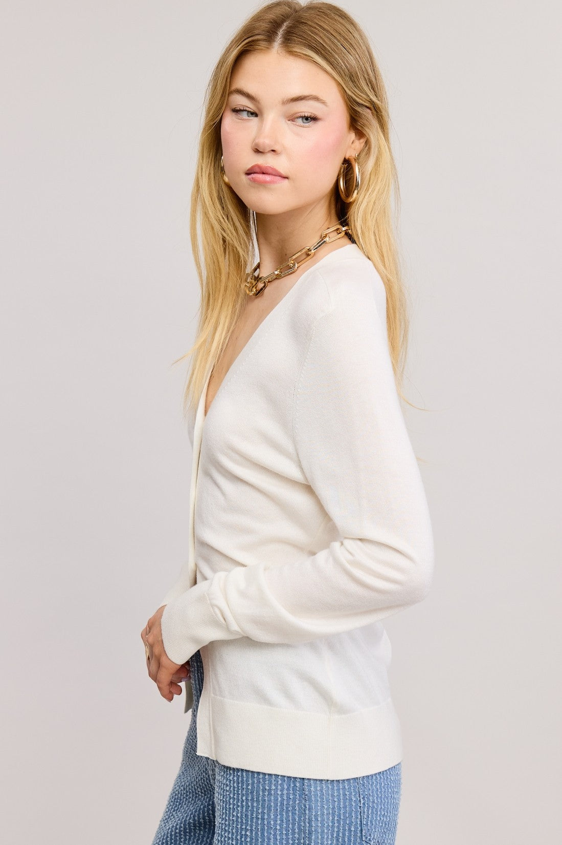 Split Hem Longline Knit Cardigan - Ivory