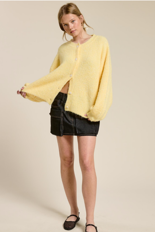 Balloon Sleeve Knit Cardigan - Butter