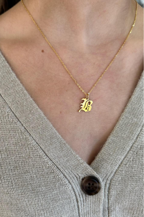 18K Gothic Initial Necklace