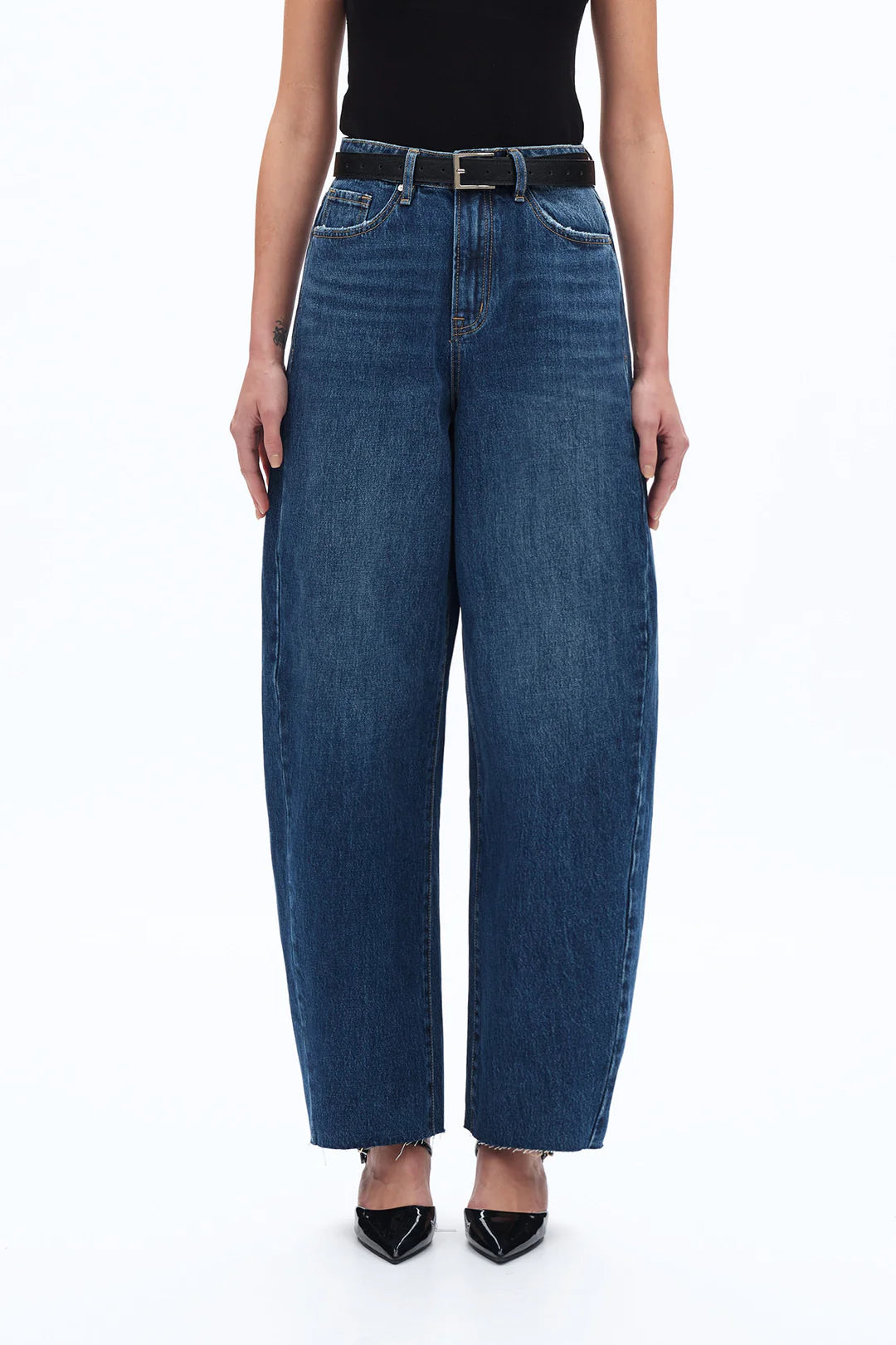 Super High Rise Barrel Denim Jeans - Dark Blue