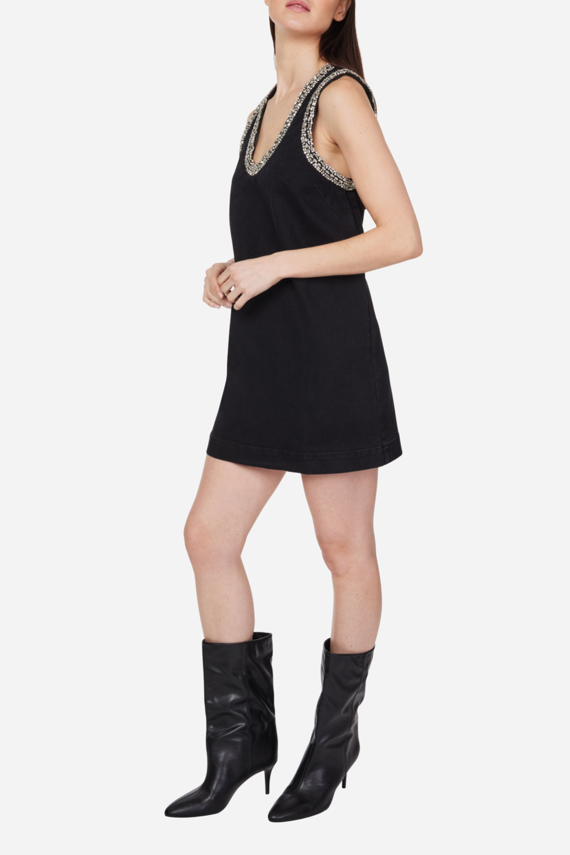 Rhinestone Mini Dress - Black