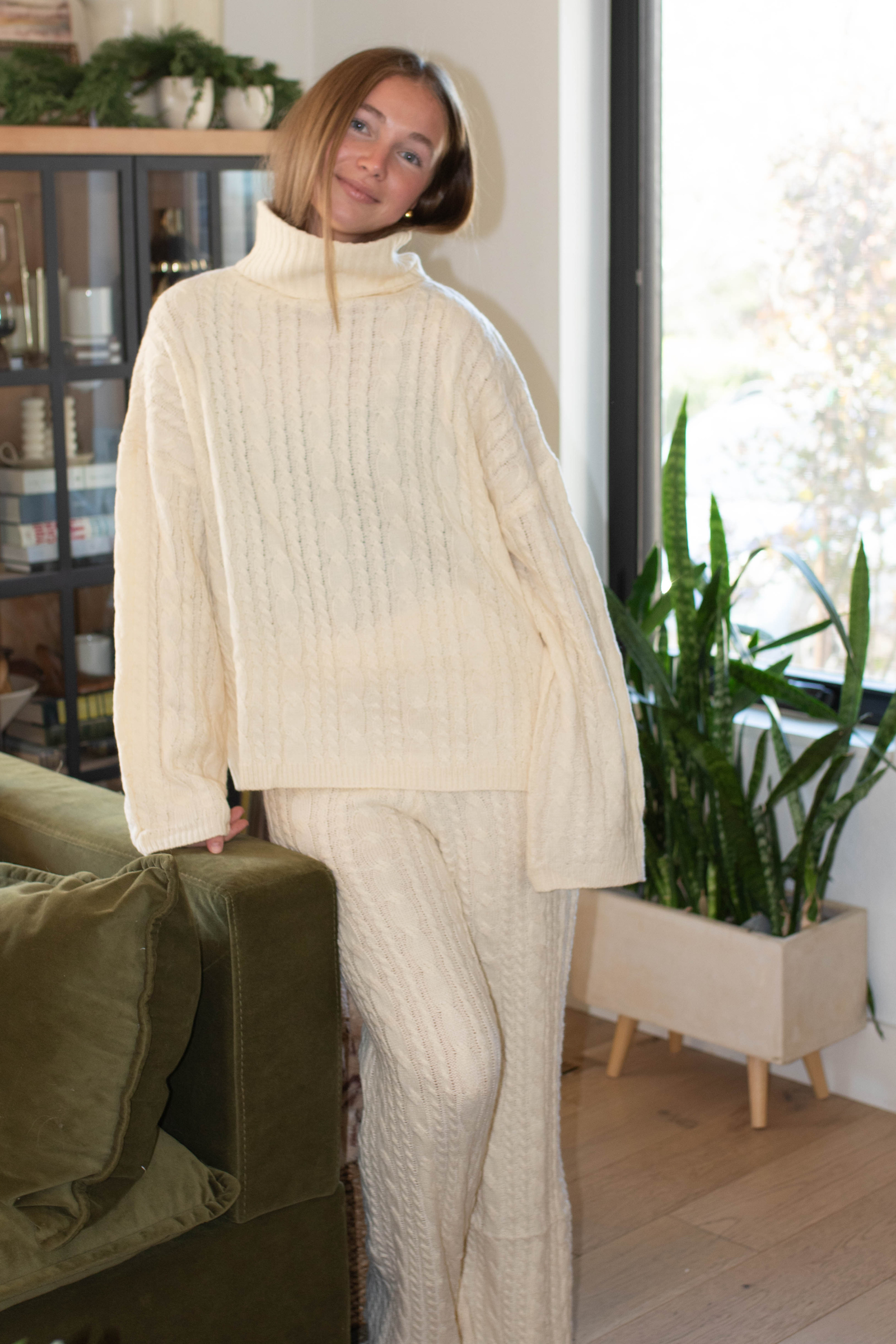 Cable Knit Matching Set - Cream