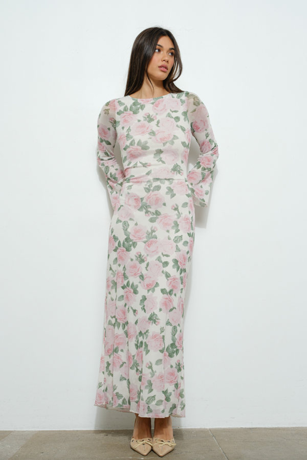 Floral Print Bell Sleeve Maxi Dress