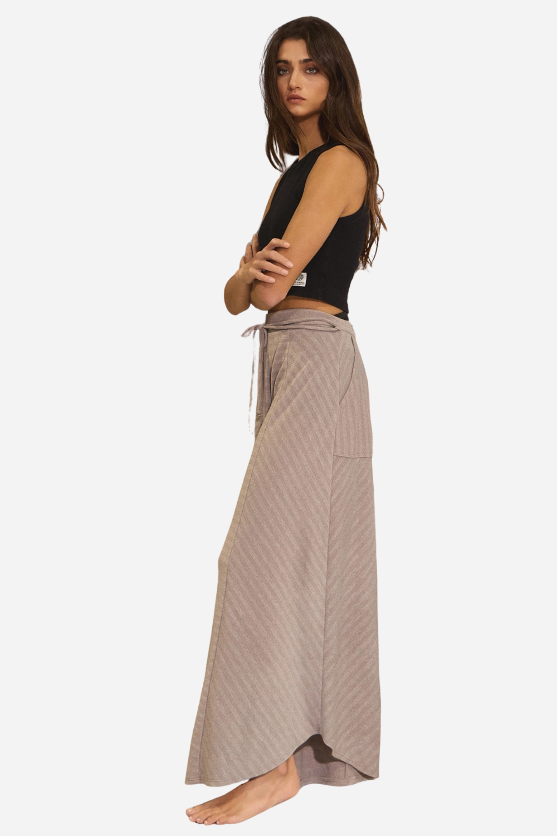 Spaghetti Tie Wide Leg Pants - Taupe