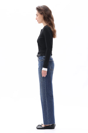 High Rise Straight Leg Jeans - Vintage Dark Blue