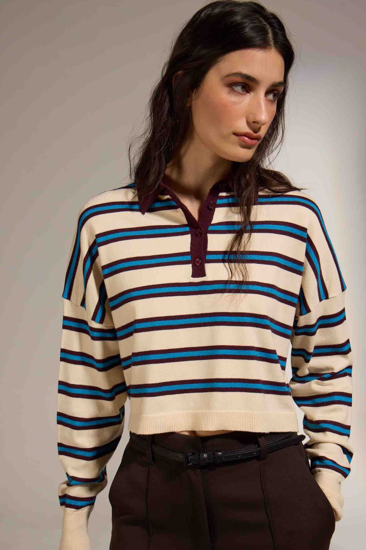 Elbrus Striped Polo Sweater - Ecru