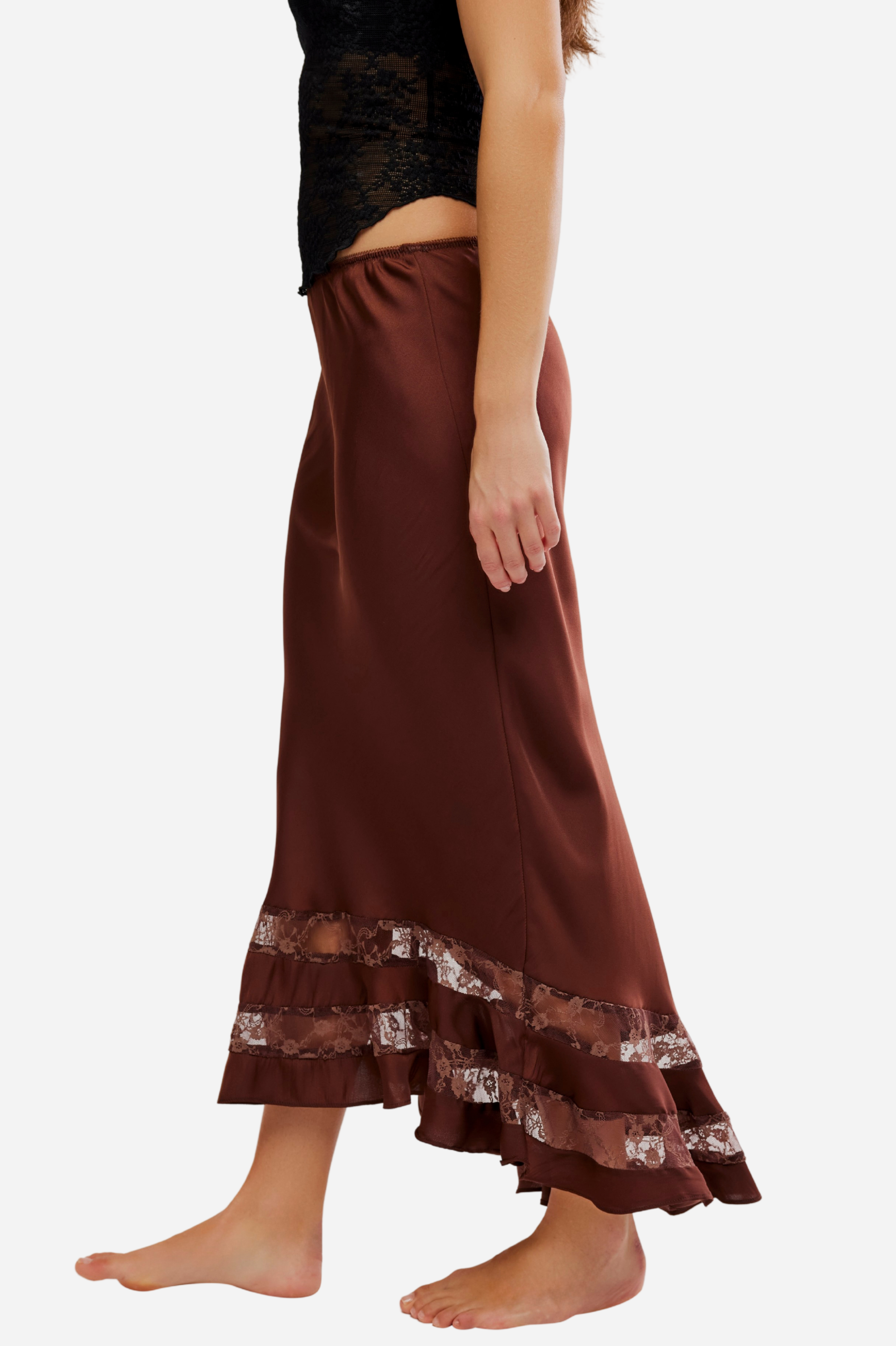 Free People - Long Lost Lover Slip Skirt - Spiced Chocolate