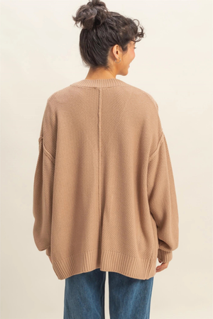 Button-Front Oversized Cardigan - Dark Taupe