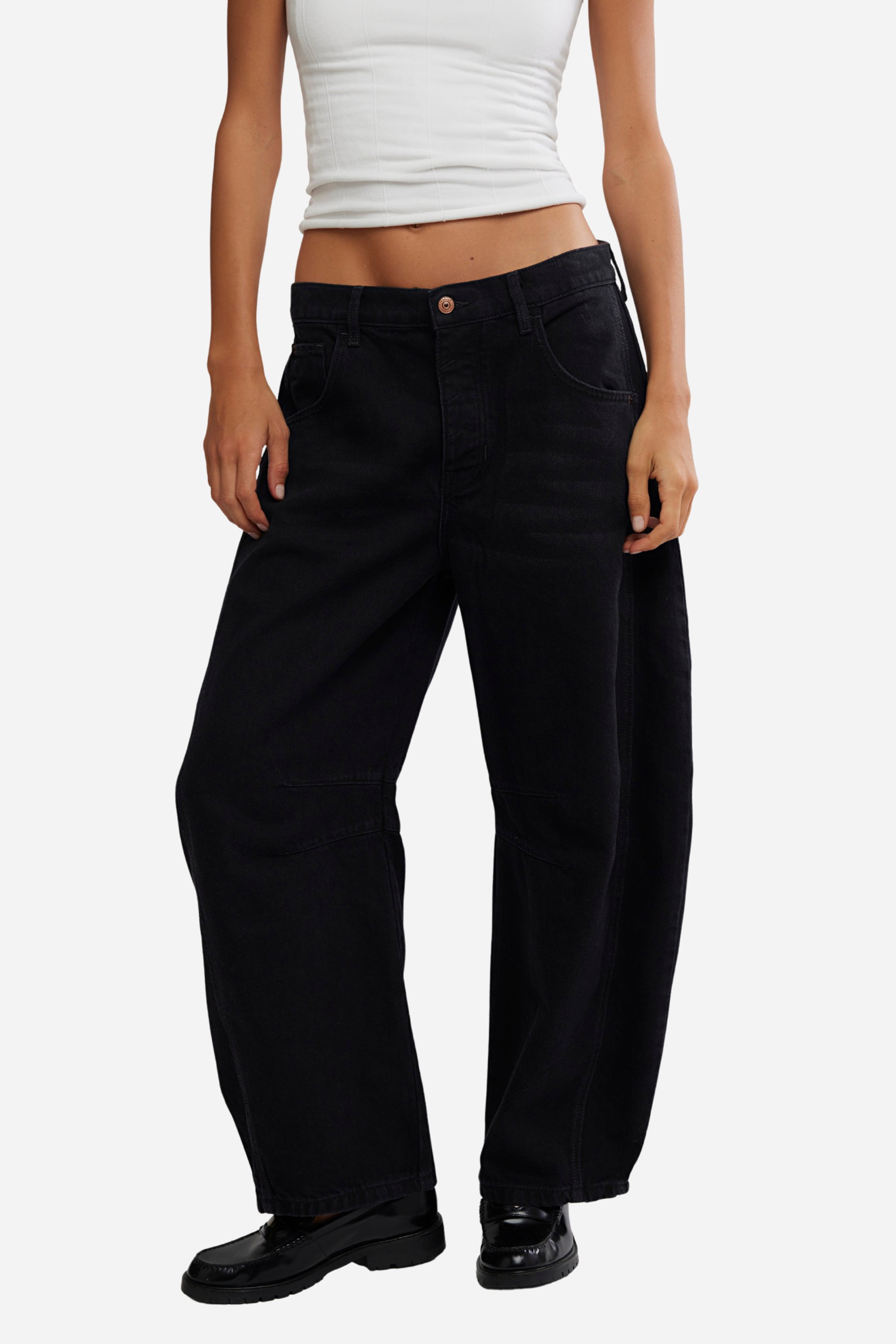 Free People Good Luck Mid Rise Barrel Jeans - Soundwave