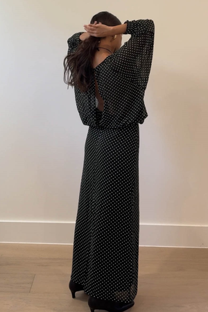 Sheer Polka Dot Printed Maxi Dress