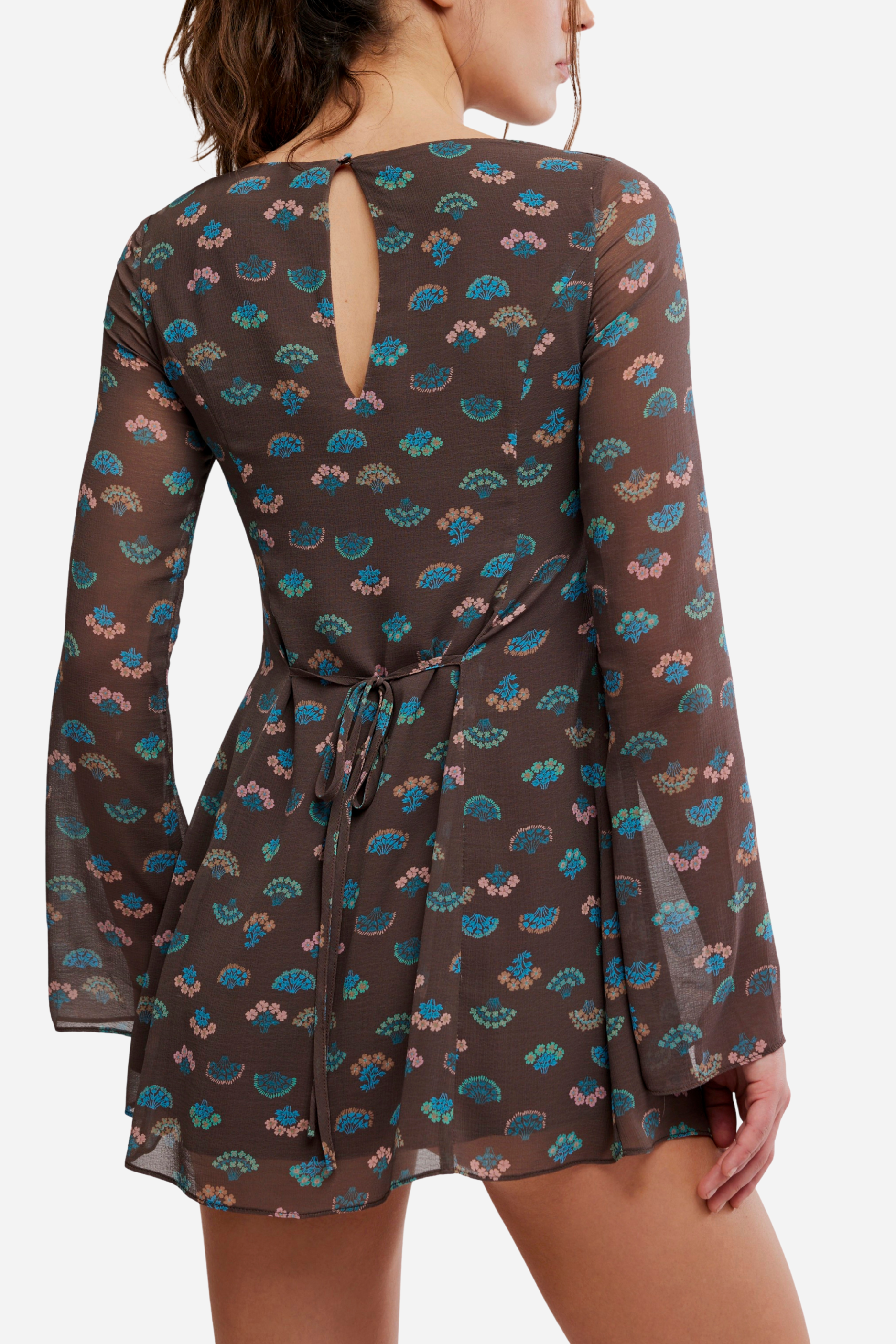 Free People Jolie Printed Mini Dress - Espresso Combo