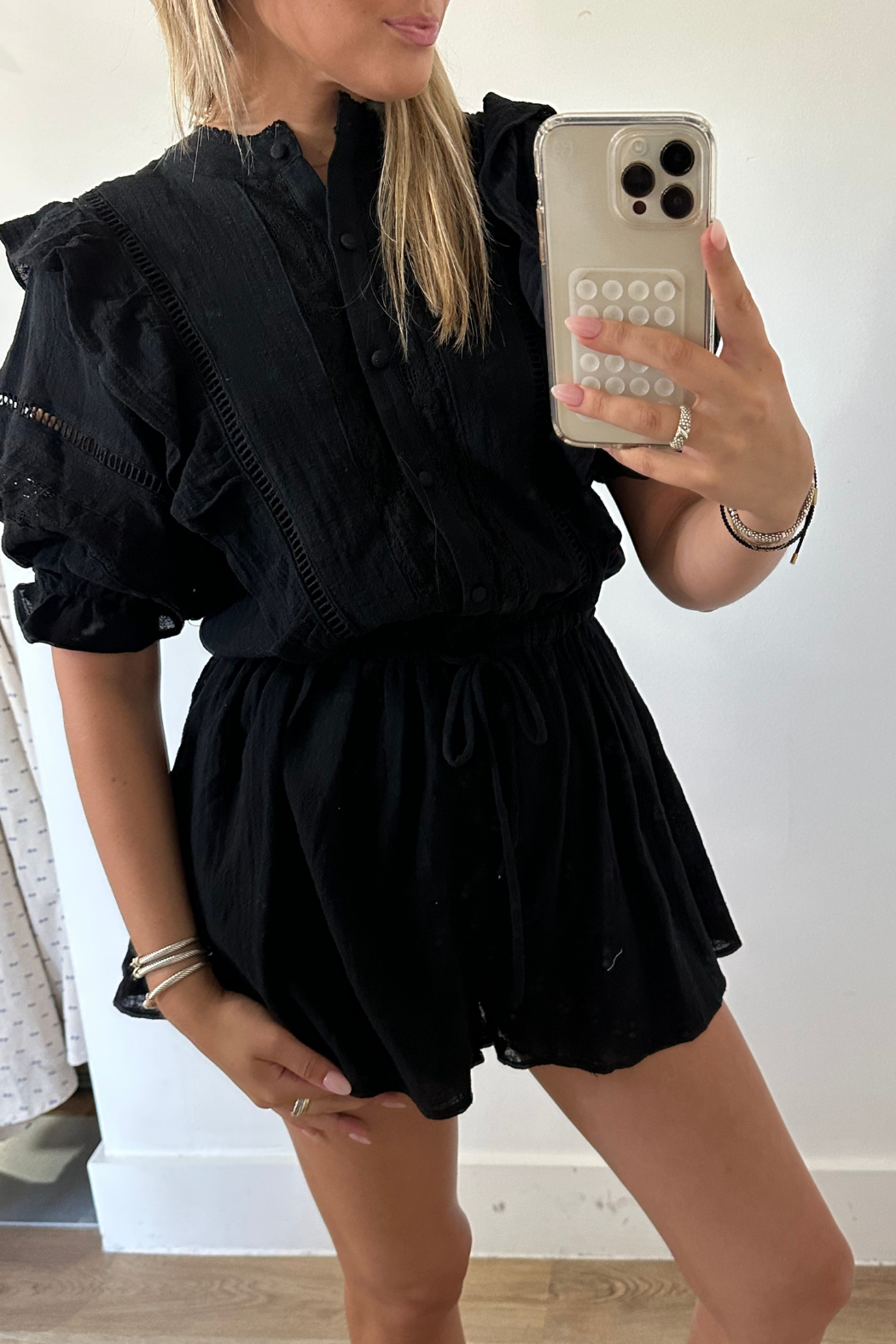 Ethereal Lace Ruffle Romper - Black