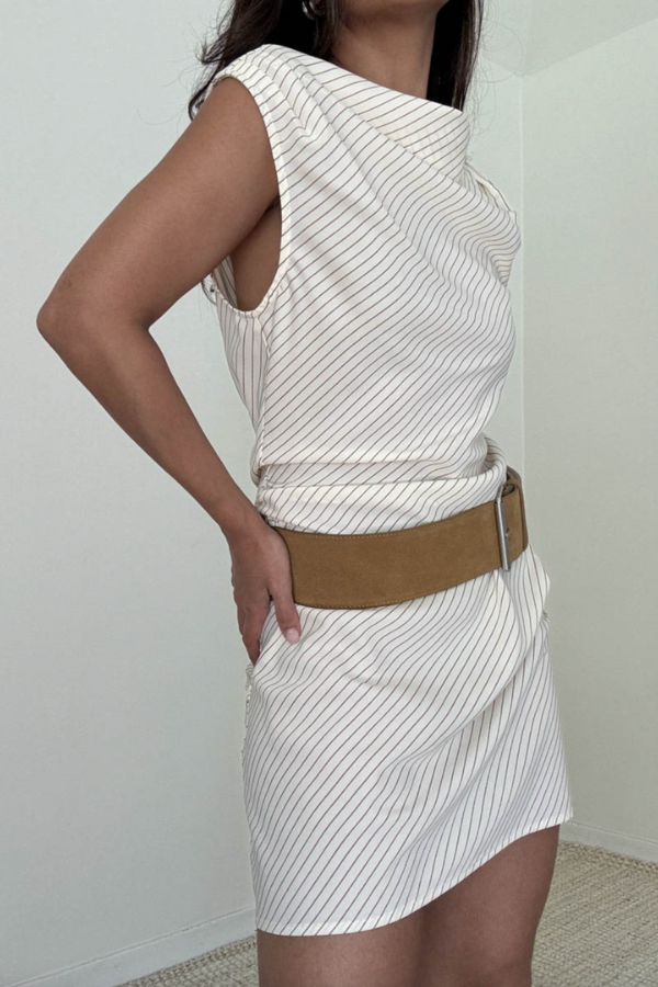 Striped Boat Neck Sleeveless Mini Dress