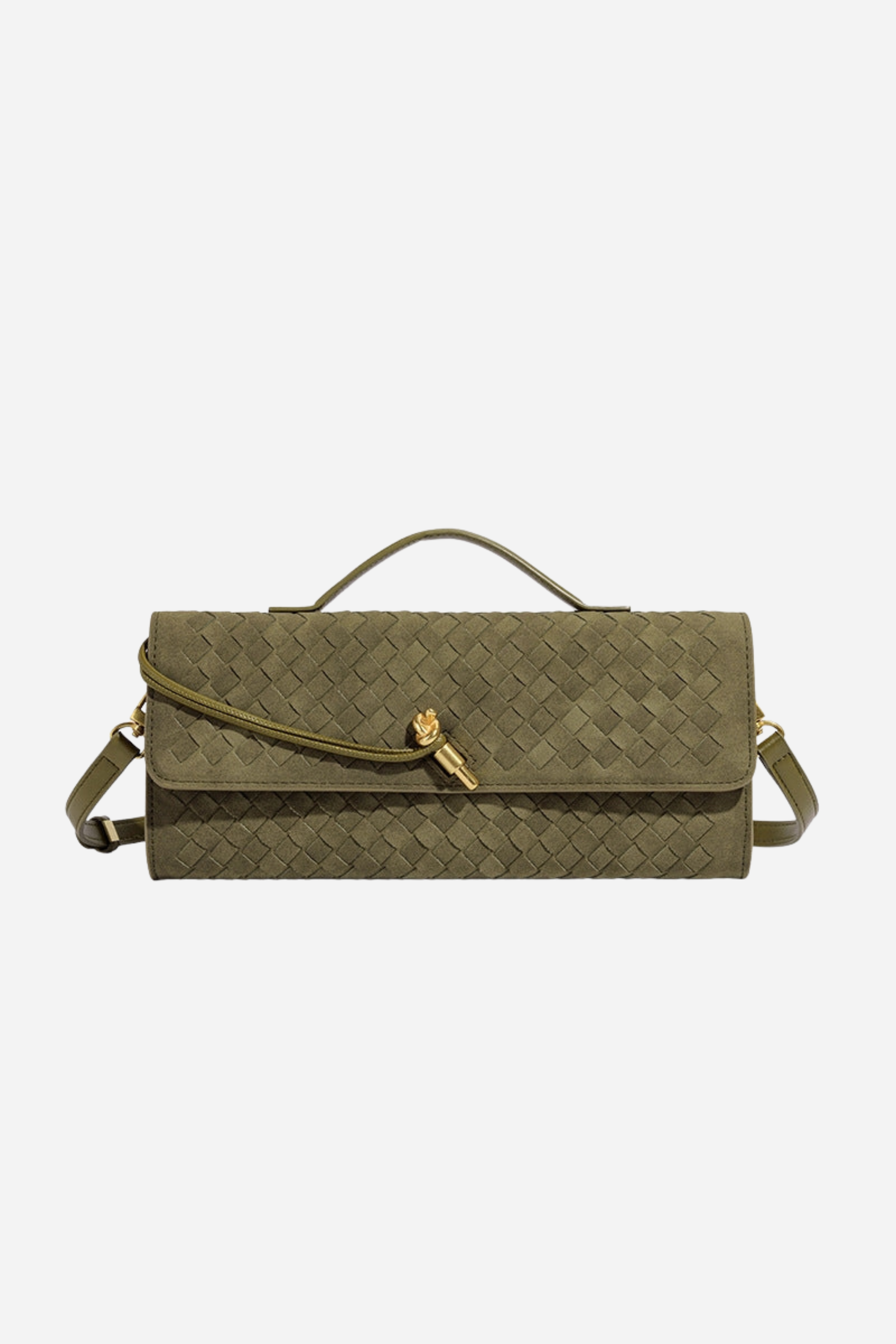 Vintage Woven Suede Clutch - Olive