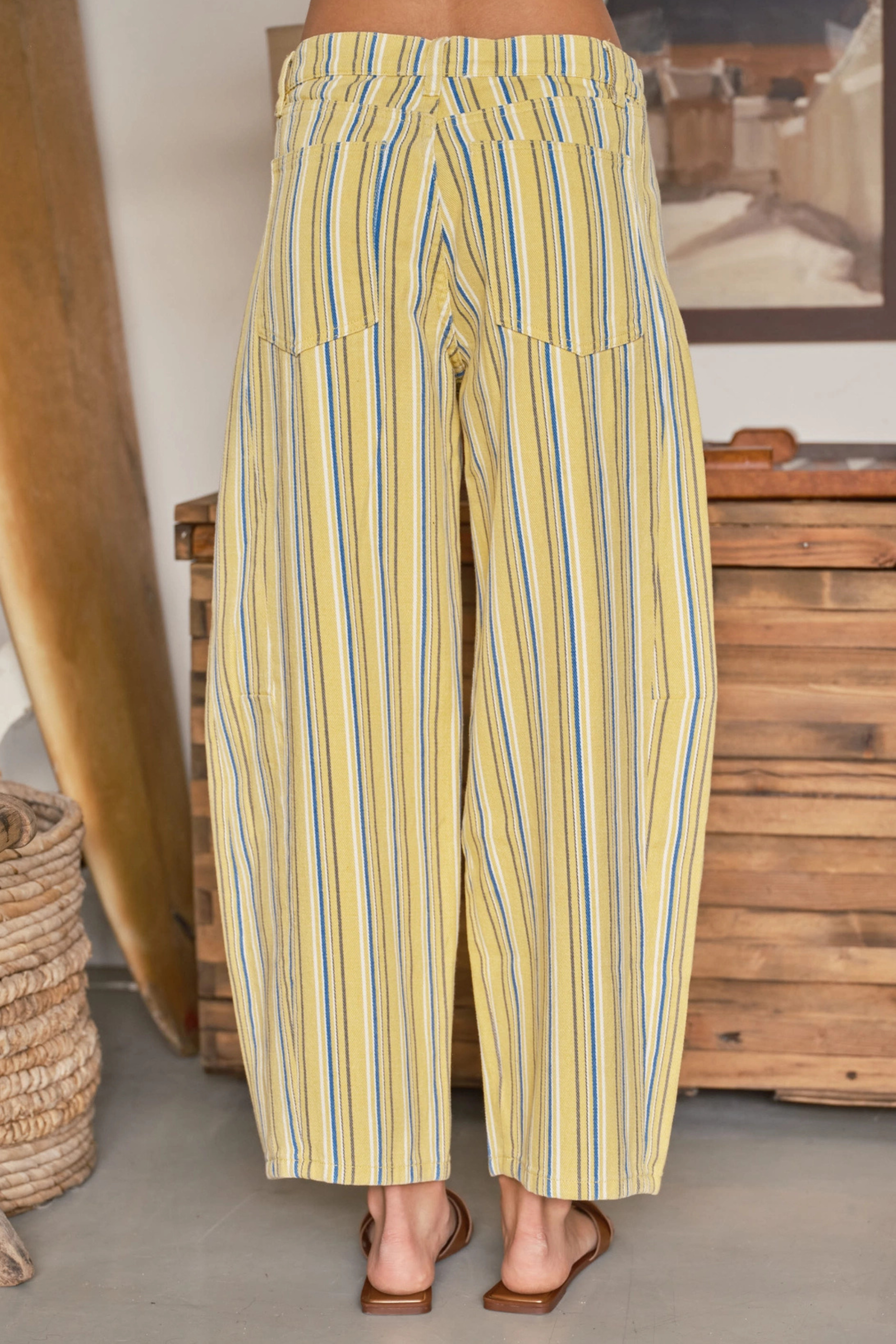 Striped Barrel Pants - Yellow