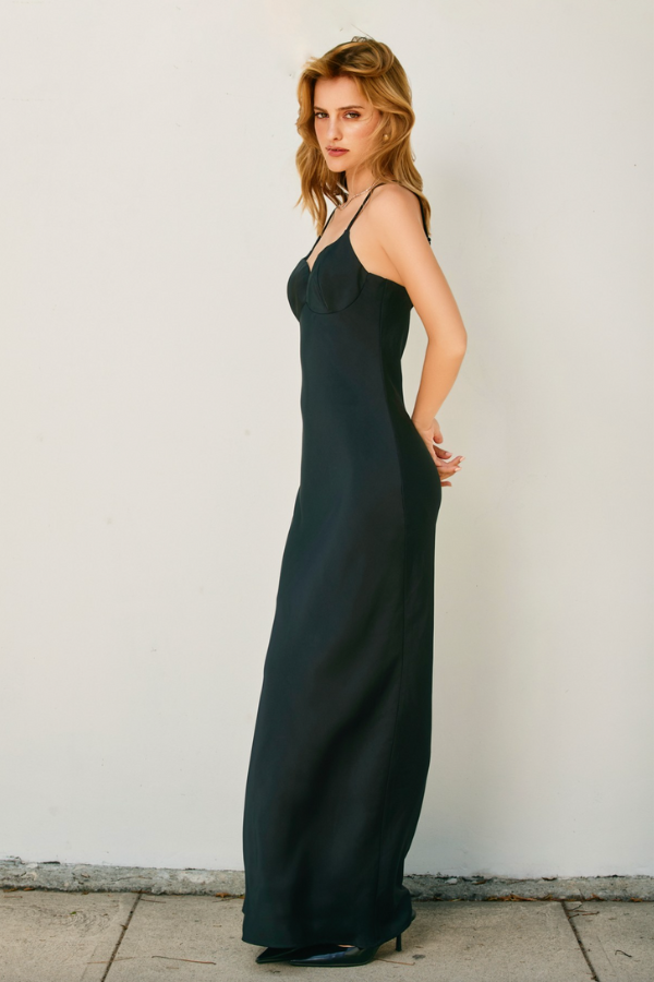 Going Out Satin Maxi Dress - Black