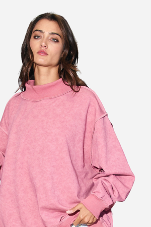 Vintage Washed Mock Neck Sweatshirt - Mauve