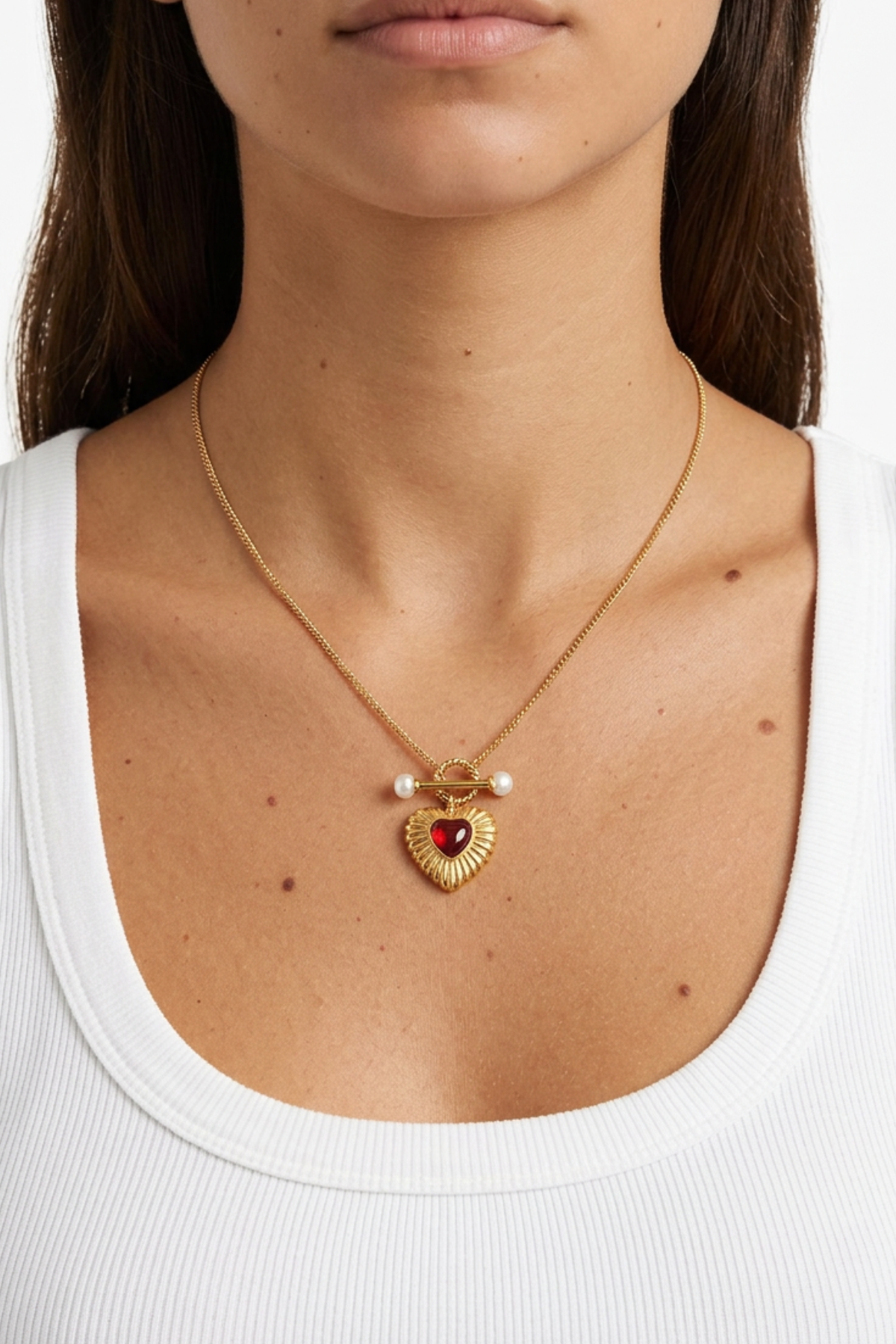 18K Red Heart Pendant Necklace
