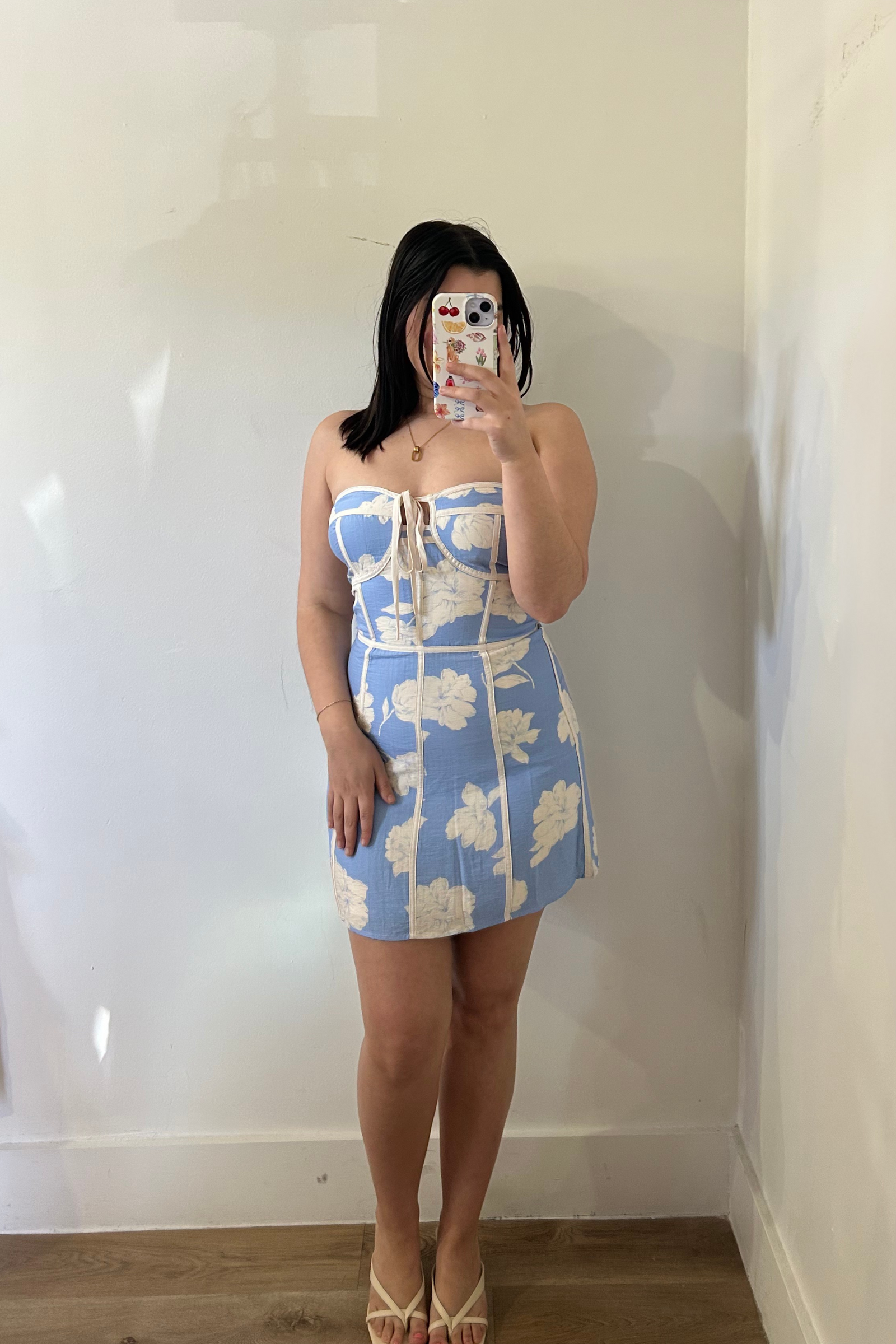 Strapless Floral Mini Dress - Blue