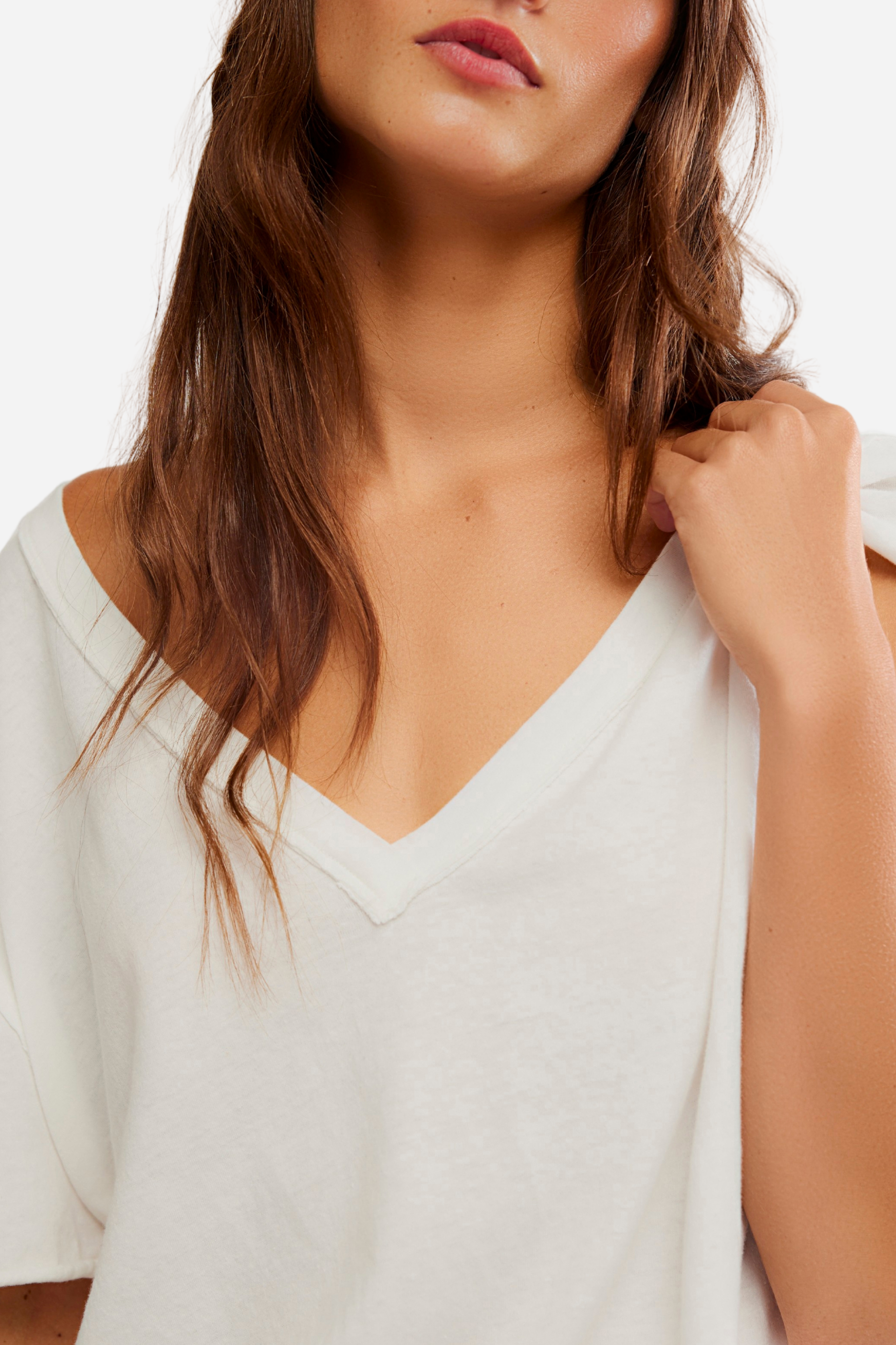 Free People Nina V Neck Tee - Ivory
