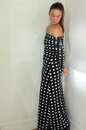 Mesh Polka Dot Maxi Dress - Black