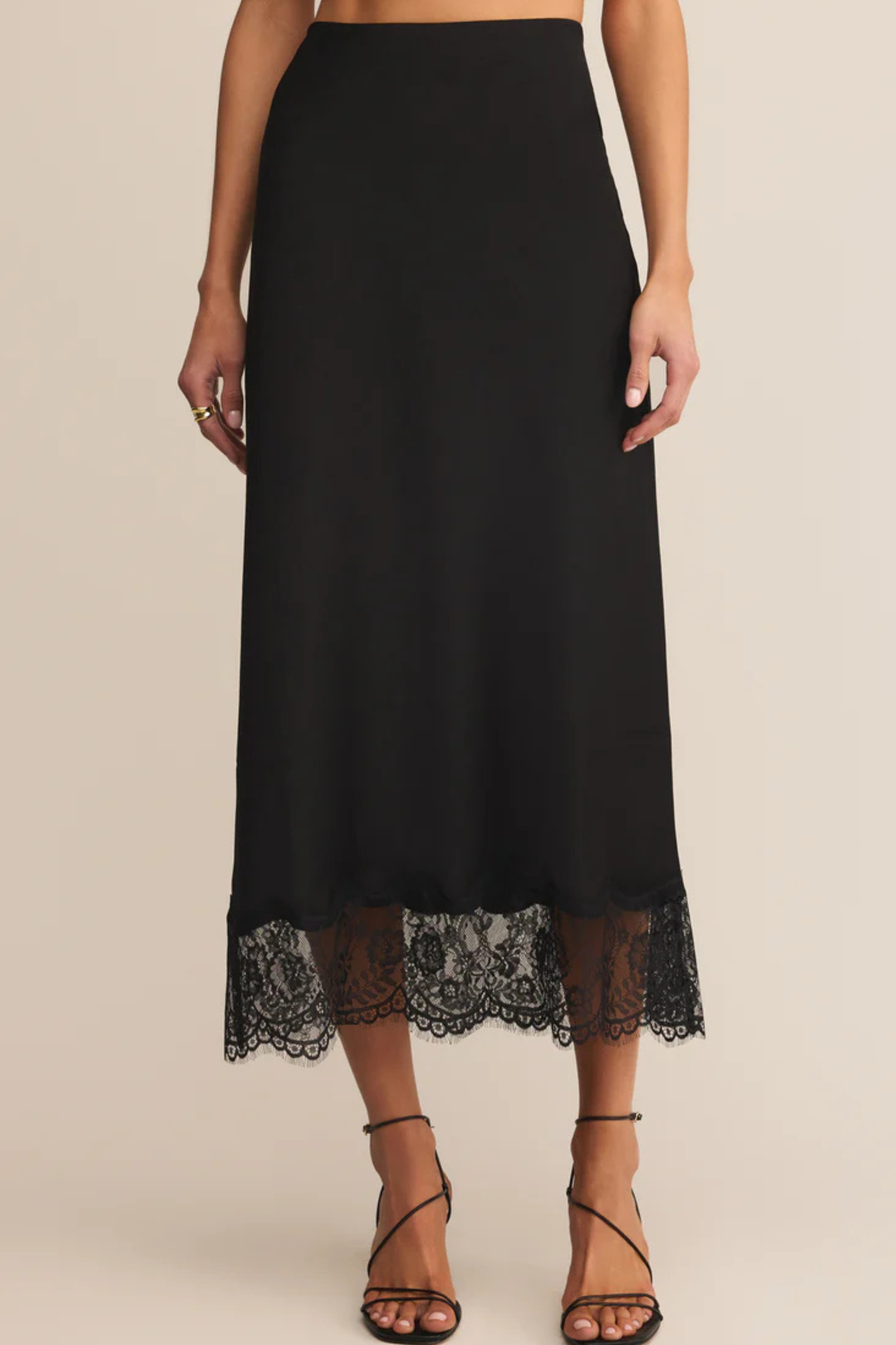 Cinder Lace Midi Skirt - Black