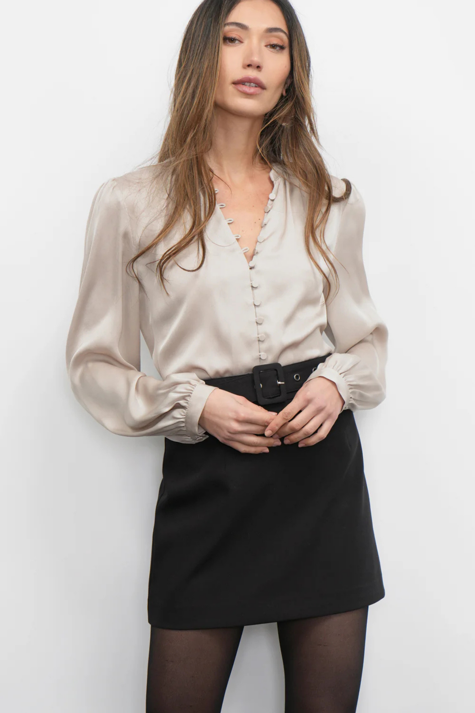 Aryanna Button Front Blouse - Chalk