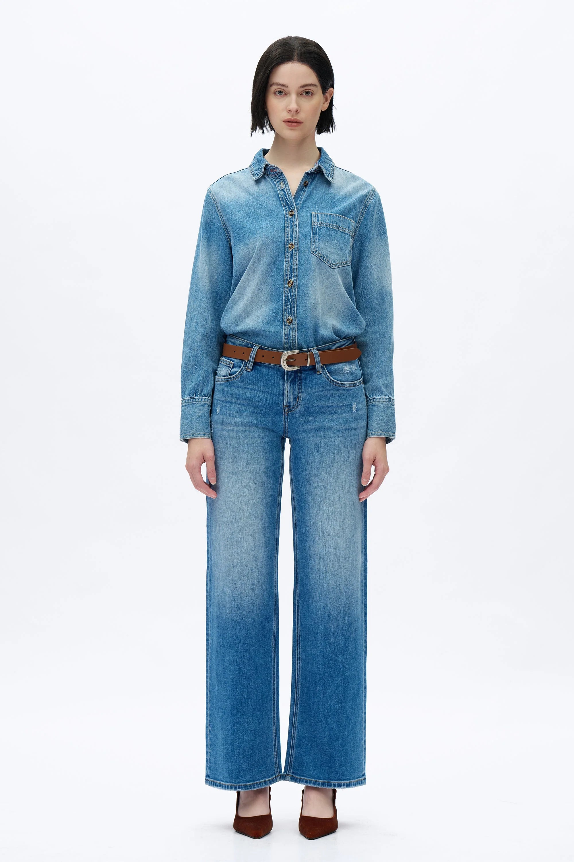 Low Rise Wide Leg Jeans - Medium Blue