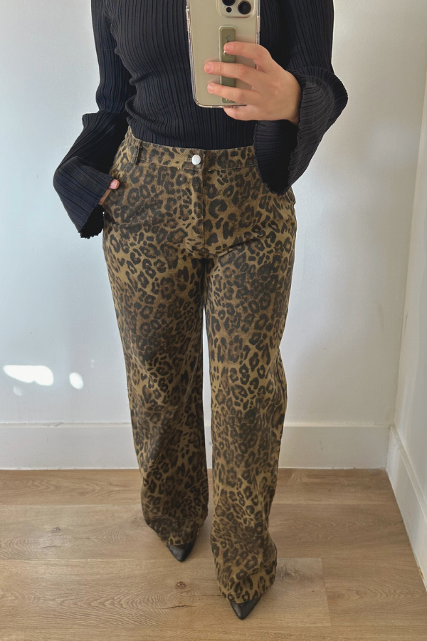 Leopard Print Denim Pants