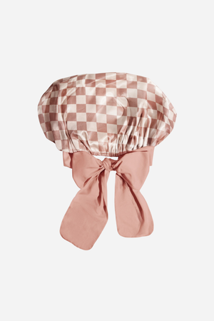 KITSCH Adjustable Oversized Satin Bonnet - Terracotta Checker