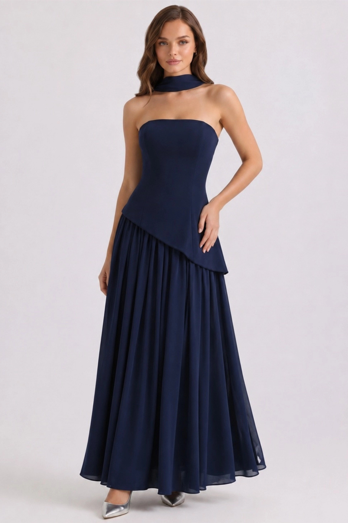 Strapless Lace Up Maxi Dress - Navy
