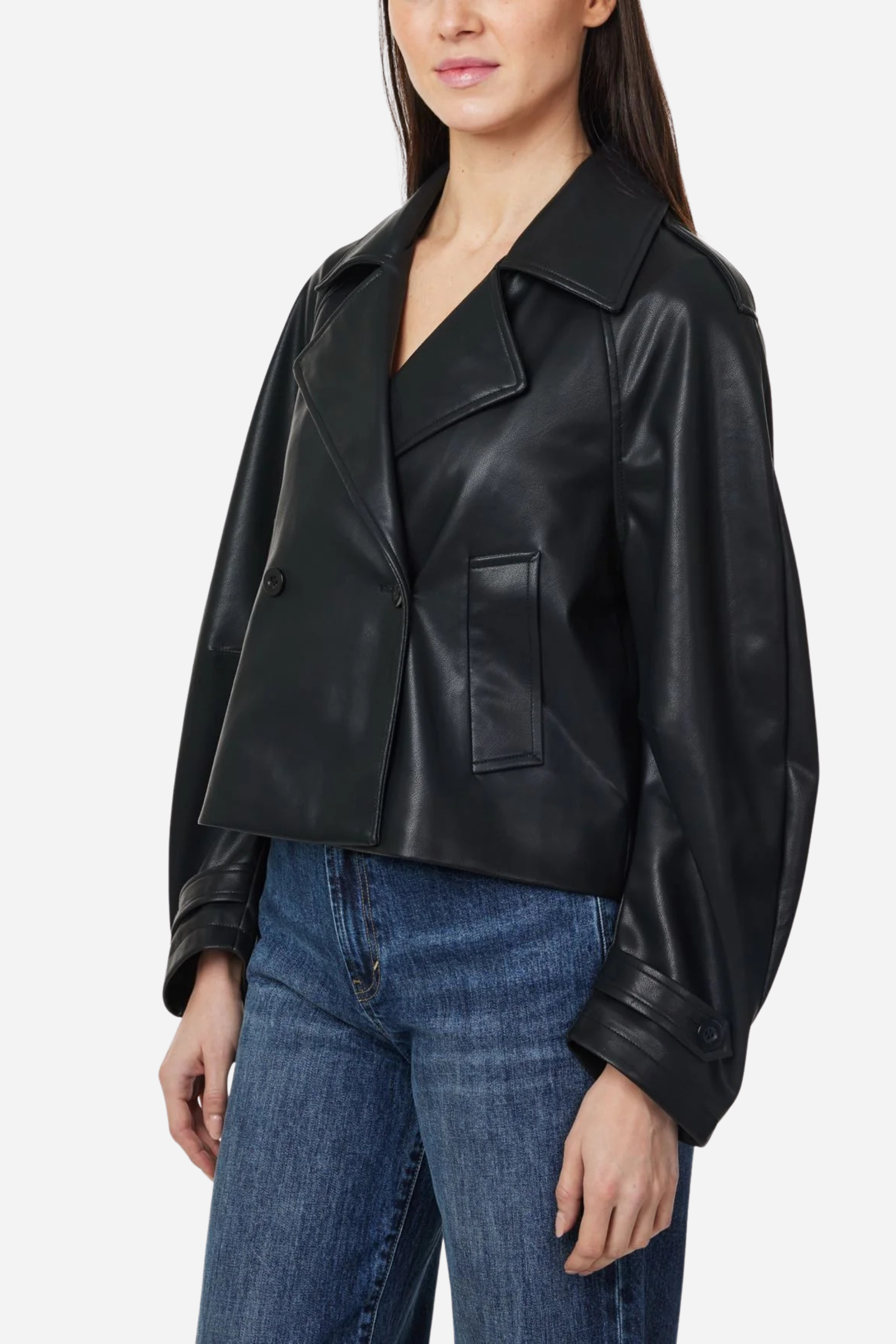 Vegan Leather Cropped Trench Coat