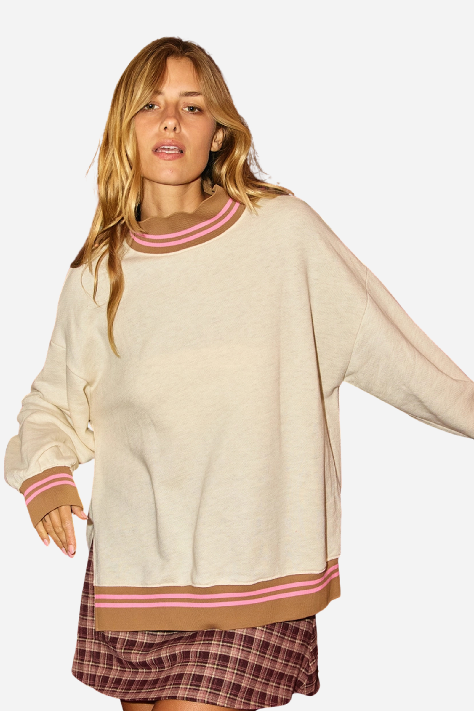Striped Mock Neck Sweatshirt