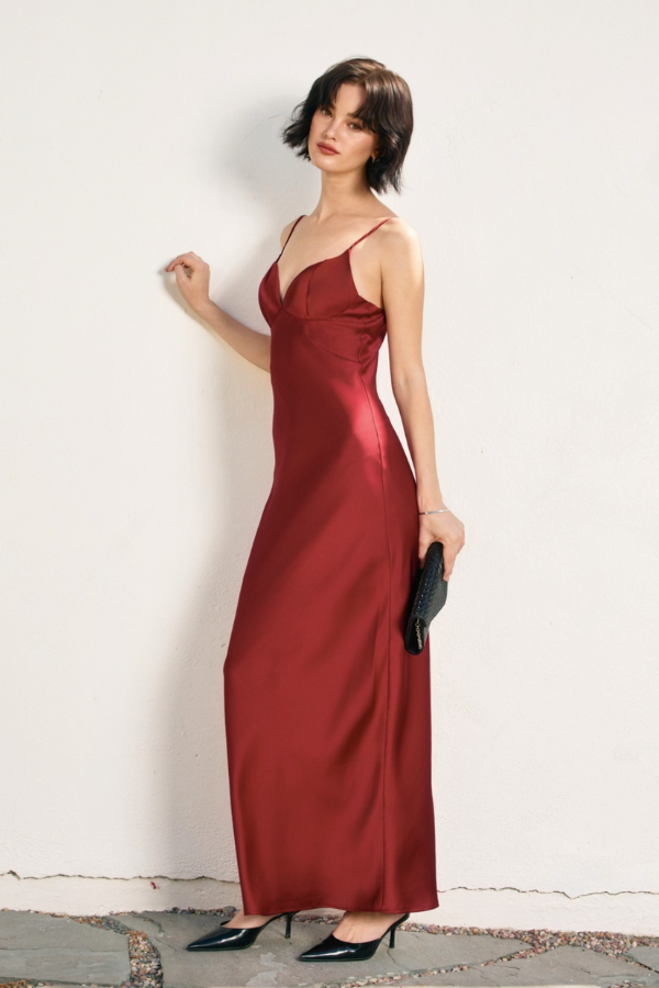 Going Out Satin Maxi Dress - Oxblood