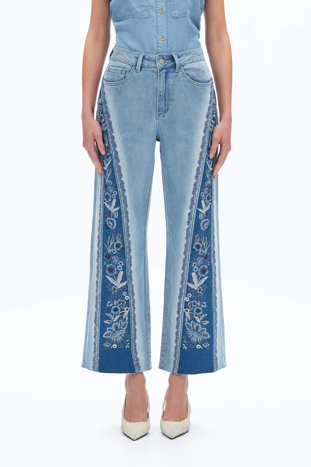 Ultra High Rise Embroidered Wide Leg Jeans