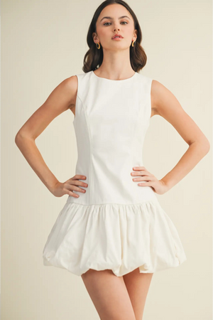 Balloon Hem Mini Dress - White