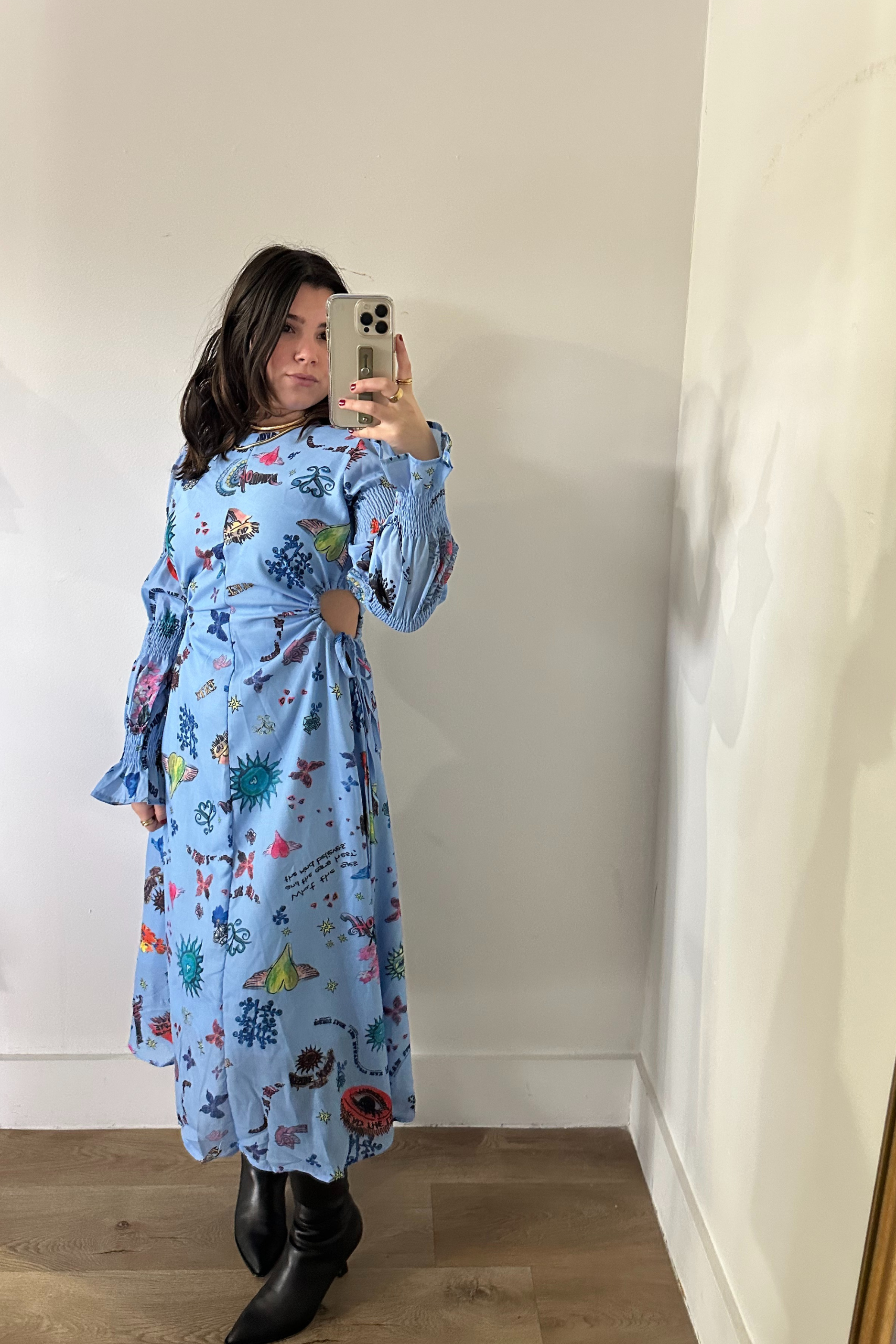 Graffiti Balloon Sleeve Maxi Dress